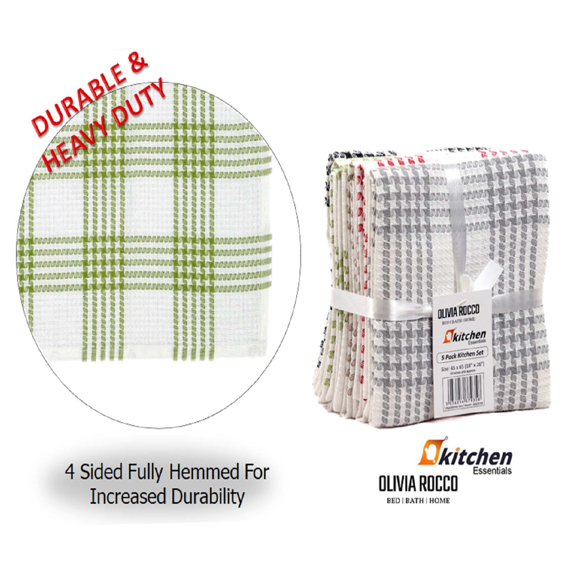 OLIVIA ROCCO Tea Towel ASSORTED Pack of 5 Houndstooth Tea Towel Kitchen Towels Cotton Super Absorbent Quick Drying Wholesale Manchester UK