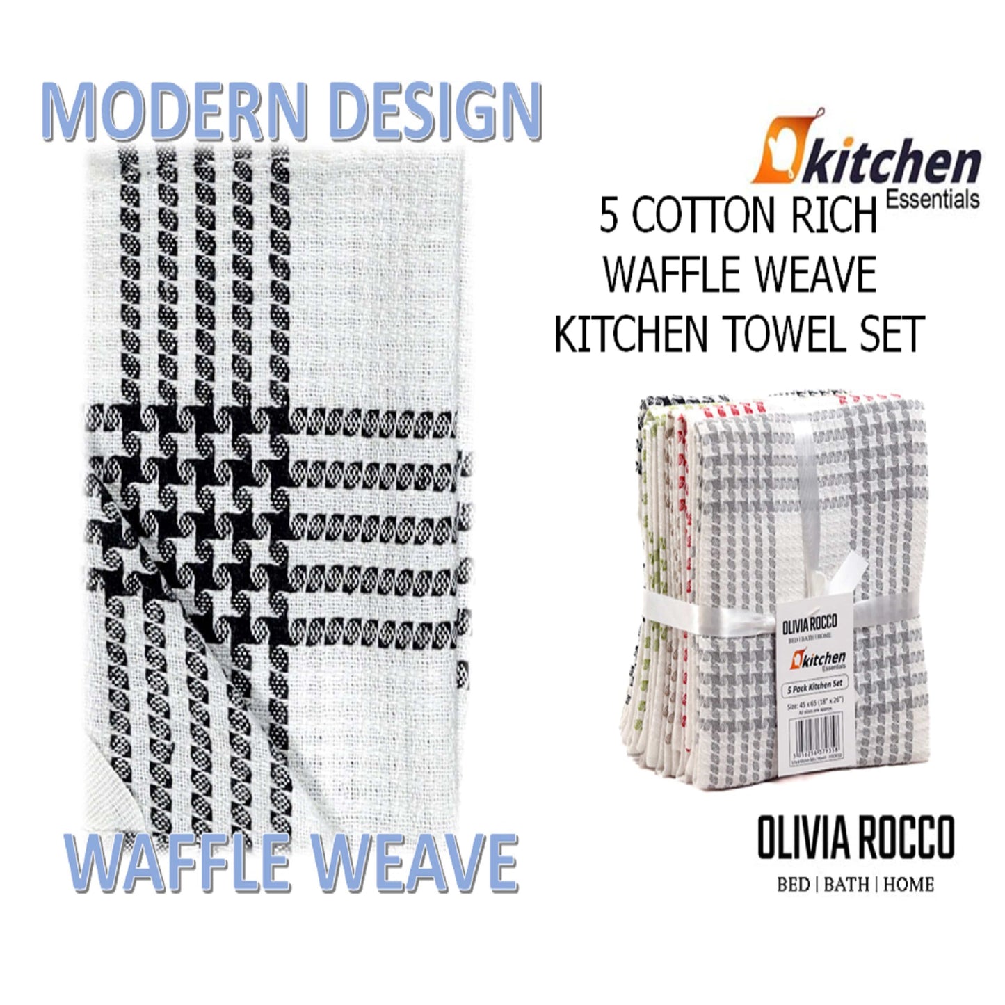 OLIVIA ROCCO Tea Towel ASSORTED Pack of 5 Houndstooth Tea Towel Kitchen Towels Cotton Super Absorbent Quick Drying Wholesale Manchester UK