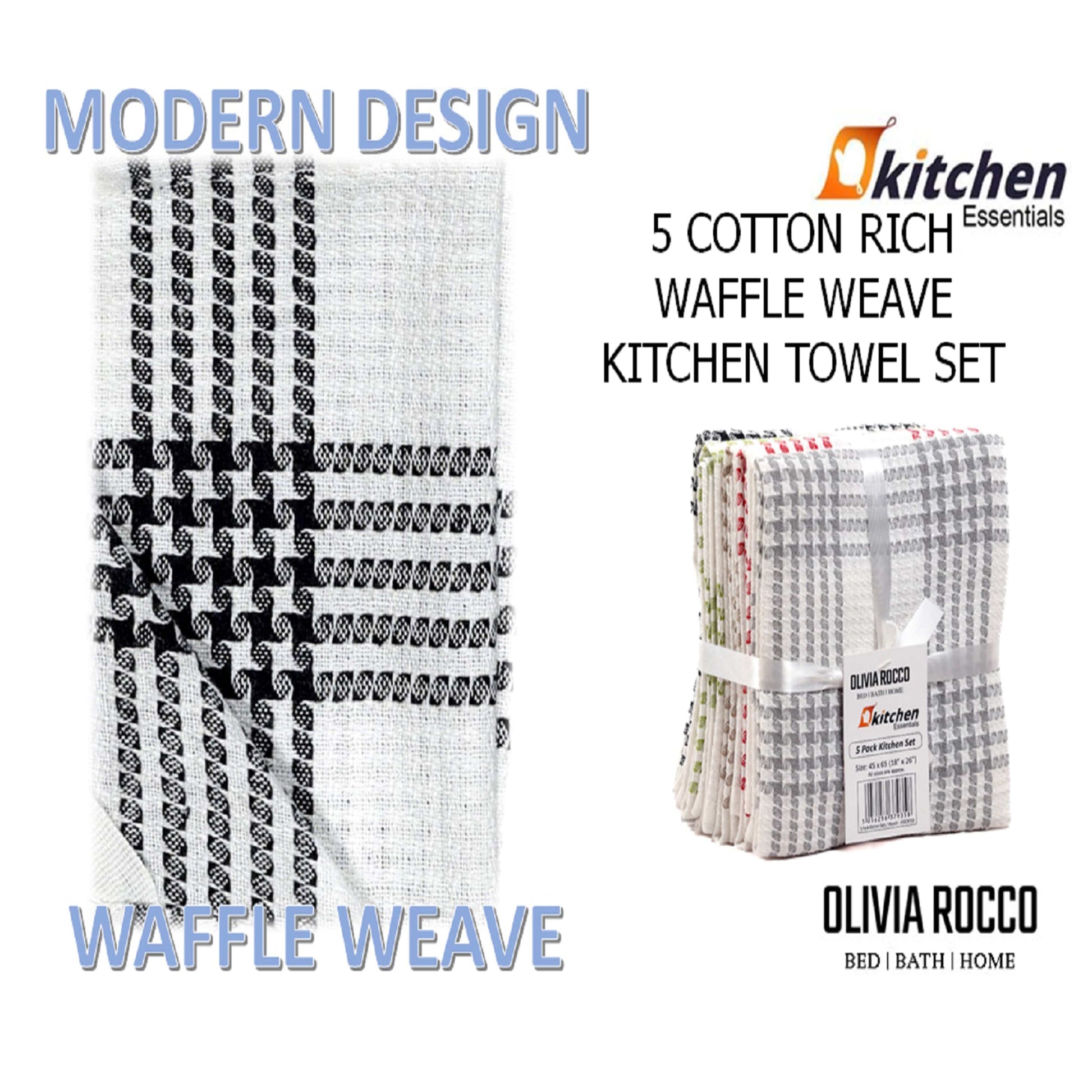 OLIVIA ROCCO Tea Towel ASSORTED Pack of 5 Houndstooth Tea Towel Kitchen Towels Cotton Super Absorbent Quick Drying Wholesale Manchester UK