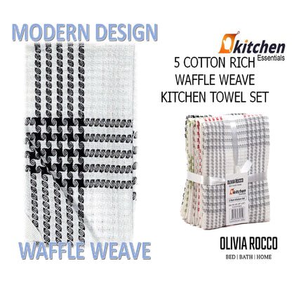 OLIVIA ROCCO Tea Towel ASSORTED Pack of 5 Houndstooth Tea Towel Kitchen Towels Cotton Super Absorbent Quick Drying Wholesale Manchester UK