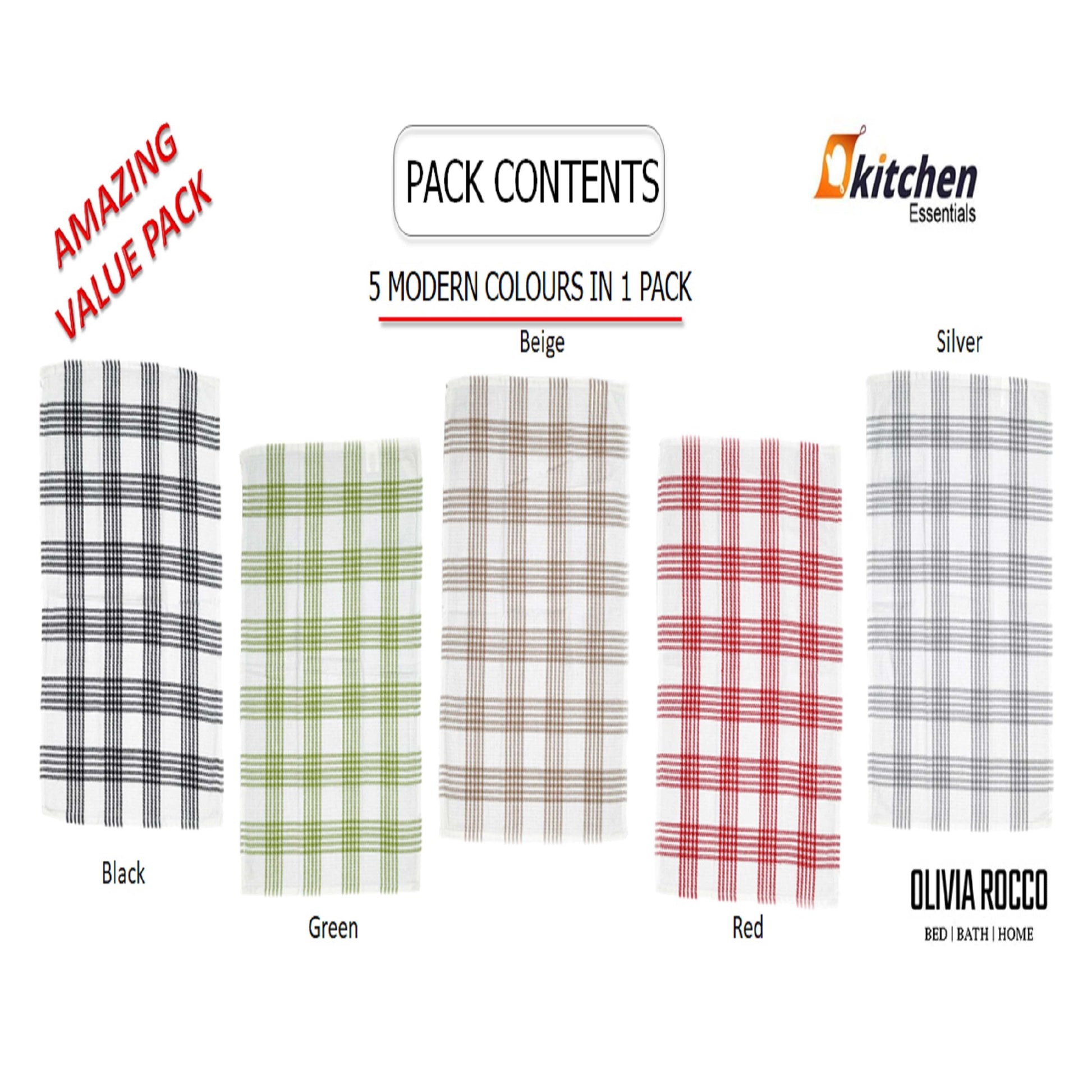OLIVIA ROCCO Tea Towel ASSORTED Pack of 5 Houndstooth Tea Towel Kitchen Towels Cotton Super Absorbent Quick Drying Wholesale Manchester UK