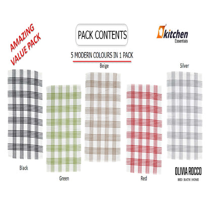 OLIVIA ROCCO Tea Towel ASSORTED Pack of 5 Houndstooth Tea Towel Kitchen Towels Cotton Super Absorbent Quick Drying Wholesale Manchester UK