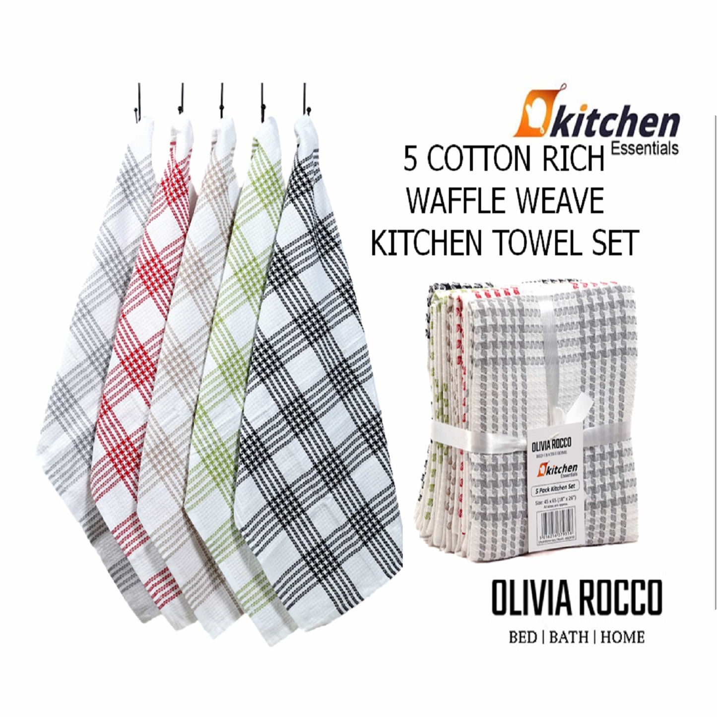 OLIVIA ROCCO Tea Towel ASSORTED Pack of 5 Houndstooth Tea Towel Kitchen Towels Cotton Super Absorbent Quick Drying Wholesale Manchester UK