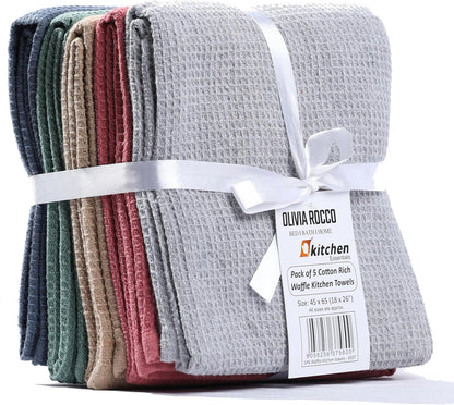 OLIVIA ROCCO Tea Towel ASSORTED Pack Of 5 Luxury Waffle Kitchen Tea Towels Wholesale Manchester UK