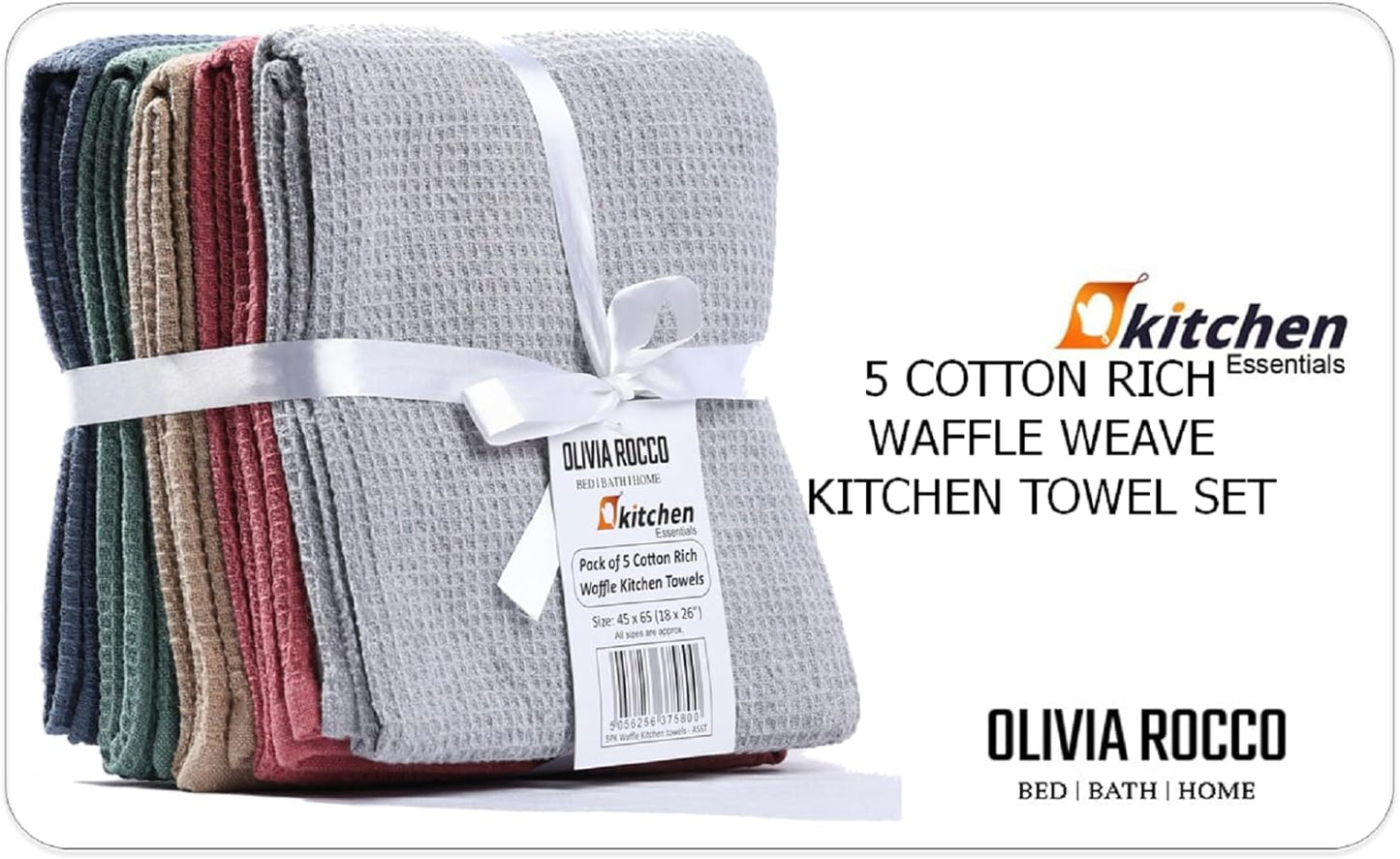 OLIVIA ROCCO Tea Towel ASSORTED Pack Of 5 Luxury Waffle Kitchen Tea Towels Wholesale Manchester UK