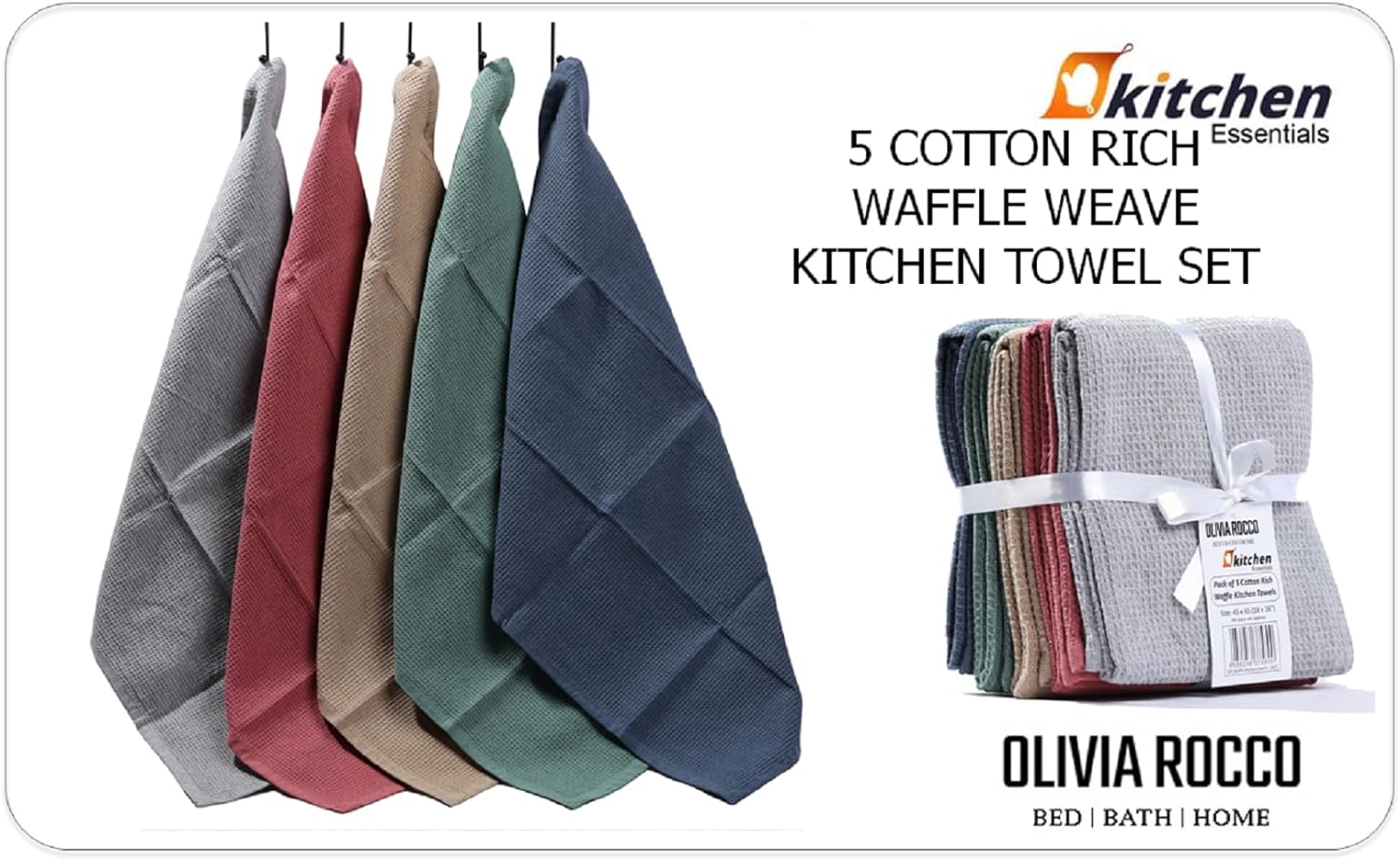 OLIVIA ROCCO Tea Towel ASSORTED Pack Of 5 Luxury Waffle Kitchen Tea Towels Wholesale Manchester UK