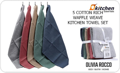 OLIVIA ROCCO Tea Towel ASSORTED Pack Of 5 Luxury Waffle Kitchen Tea Towels Wholesale Manchester UK
