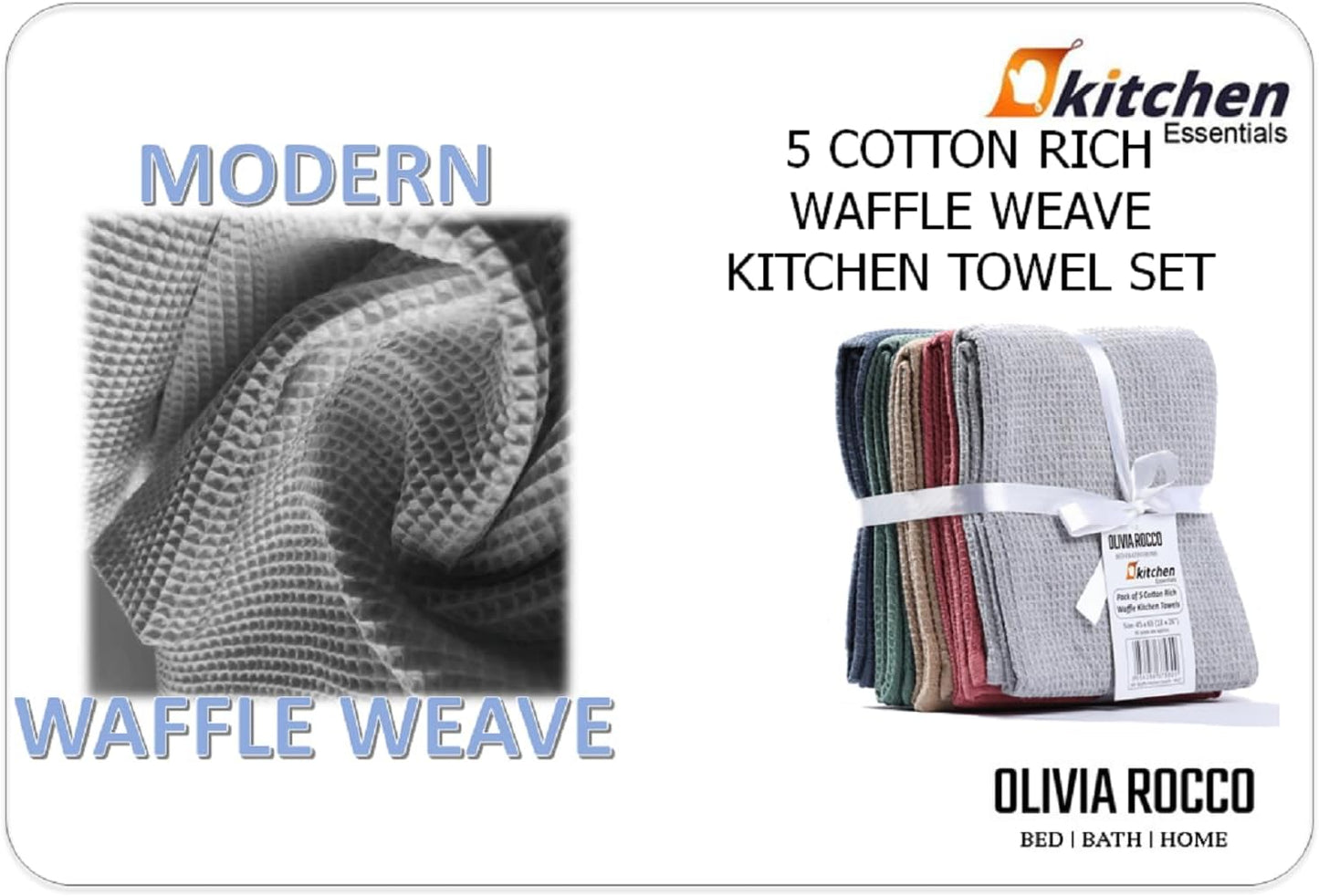 OLIVIA ROCCO Tea Towel ASSORTED Pack Of 5 Luxury Waffle Kitchen Tea Towels Wholesale Manchester UK