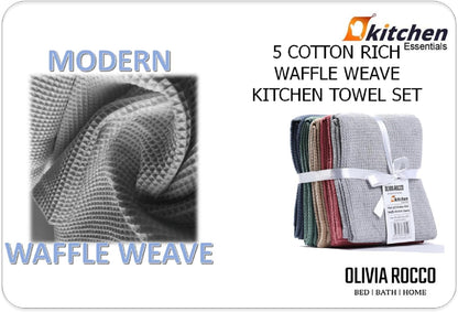 OLIVIA ROCCO Tea Towel ASSORTED Pack Of 5 Luxury Waffle Kitchen Tea Towels Wholesale Manchester UK