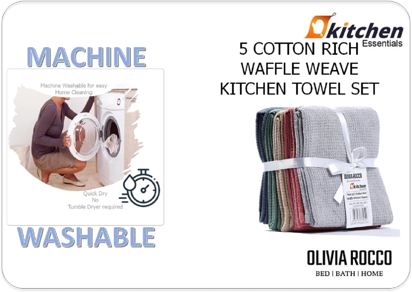 OLIVIA ROCCO Tea Towel ASSORTED Pack Of 5 Luxury Waffle Kitchen Tea Towels Wholesale Manchester UK