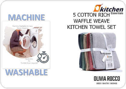 OLIVIA ROCCO Tea Towel ASSORTED Pack Of 5 Luxury Waffle Kitchen Tea Towels Wholesale Manchester UK