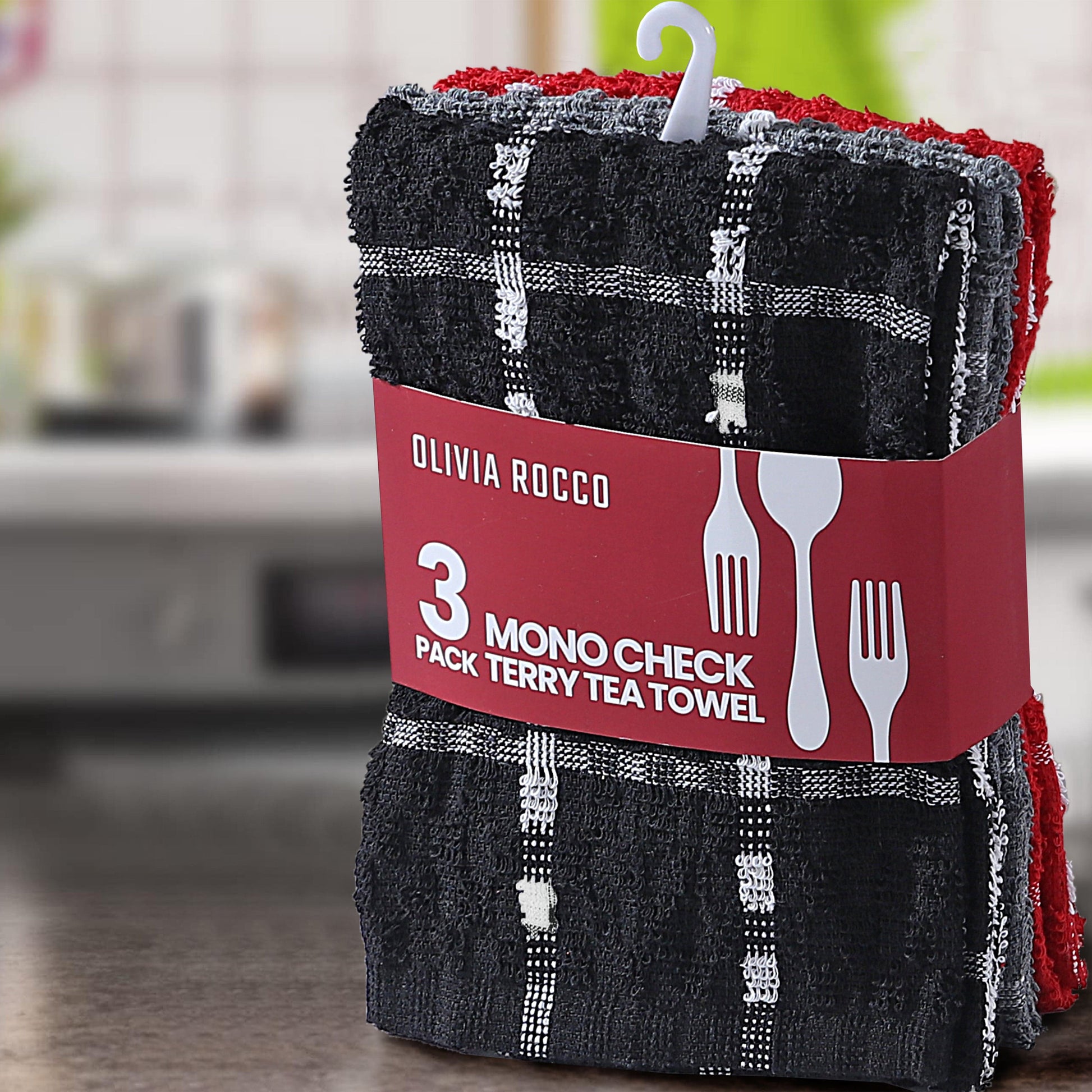 OLIVIA ROCCO Tea Towel Mono Check Tea Towels 100% Soft Cotton Kitchen Dish Bar Towel Super Absorbent Quick Drying Cloths by OLIVIA ROCCO Wholesale Manchester UK