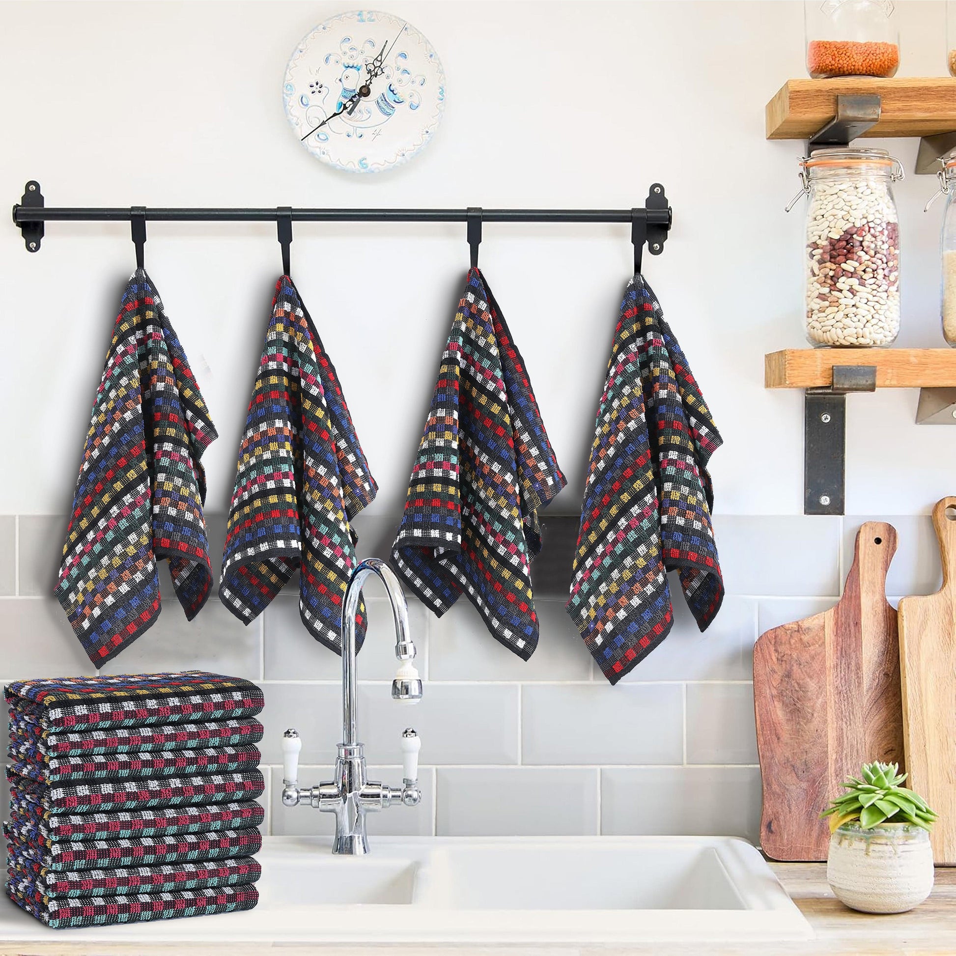 OLIVIA ROCCO Tea Towel Multi Check Terry Tea Towels 100% Cotton Kitchen Towels Super Absorbent Quick Dry Set Dish Cloths by OLIVIA ROCCO Wholesale Manchester UK