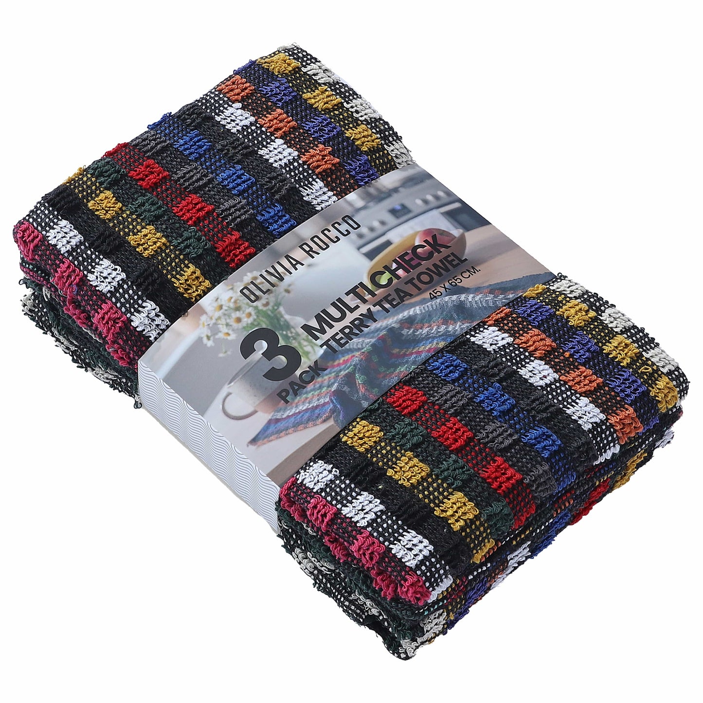 OLIVIA ROCCO Tea Towel Multi Check Terry Tea Towels 100% Cotton Kitchen Towels Super Absorbent Quick Dry Set Dish Cloths by OLIVIA ROCCO Wholesale Manchester UK