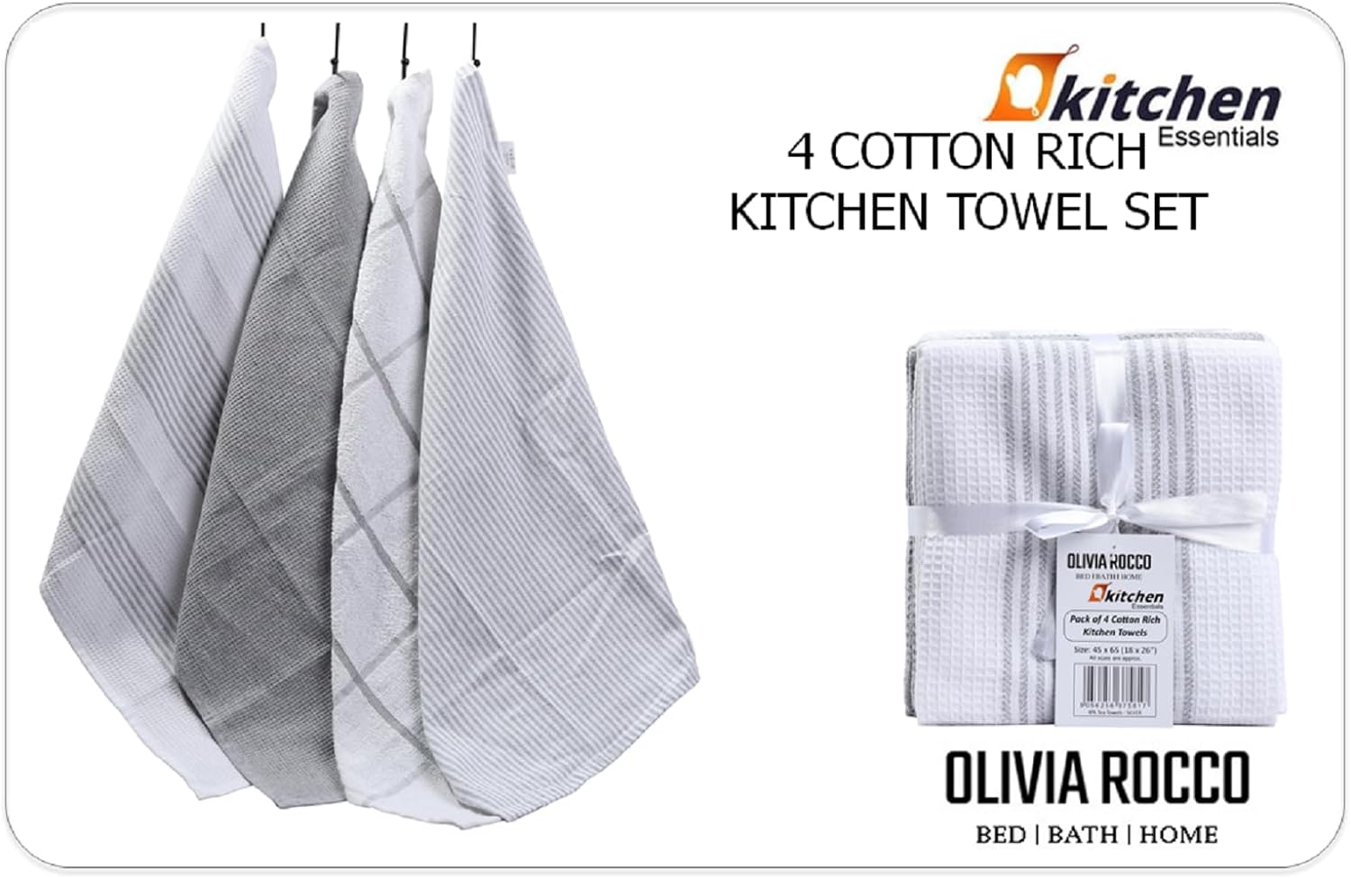 OLIVIA ROCCO Tea Towel Pack Of 4 Absorbent Long Lasting Tea Towels Wholesale Manchester UK