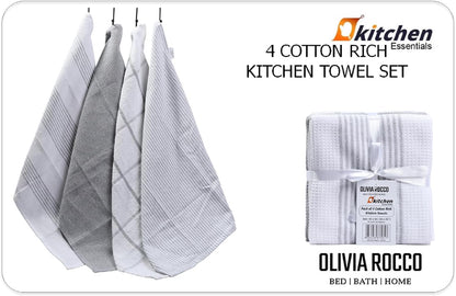 OLIVIA ROCCO Tea Towel Pack Of 4 Absorbent Long Lasting Tea Towels Wholesale Manchester UK