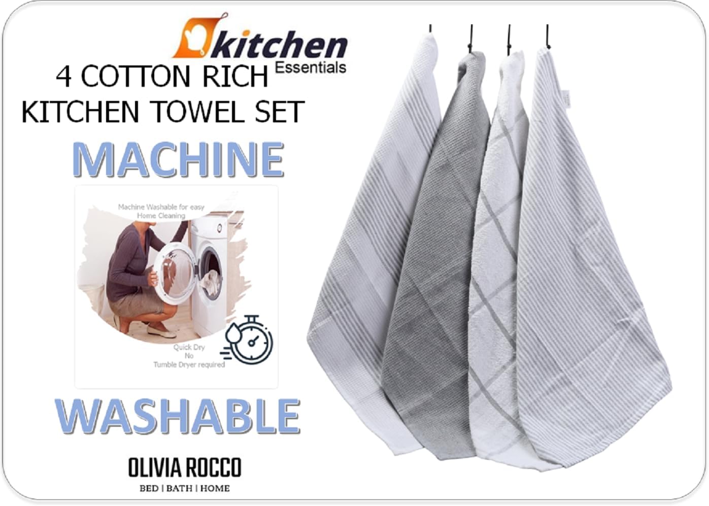 OLIVIA ROCCO Tea Towel Pack Of 4 Absorbent Long Lasting Tea Towels Wholesale Manchester UK