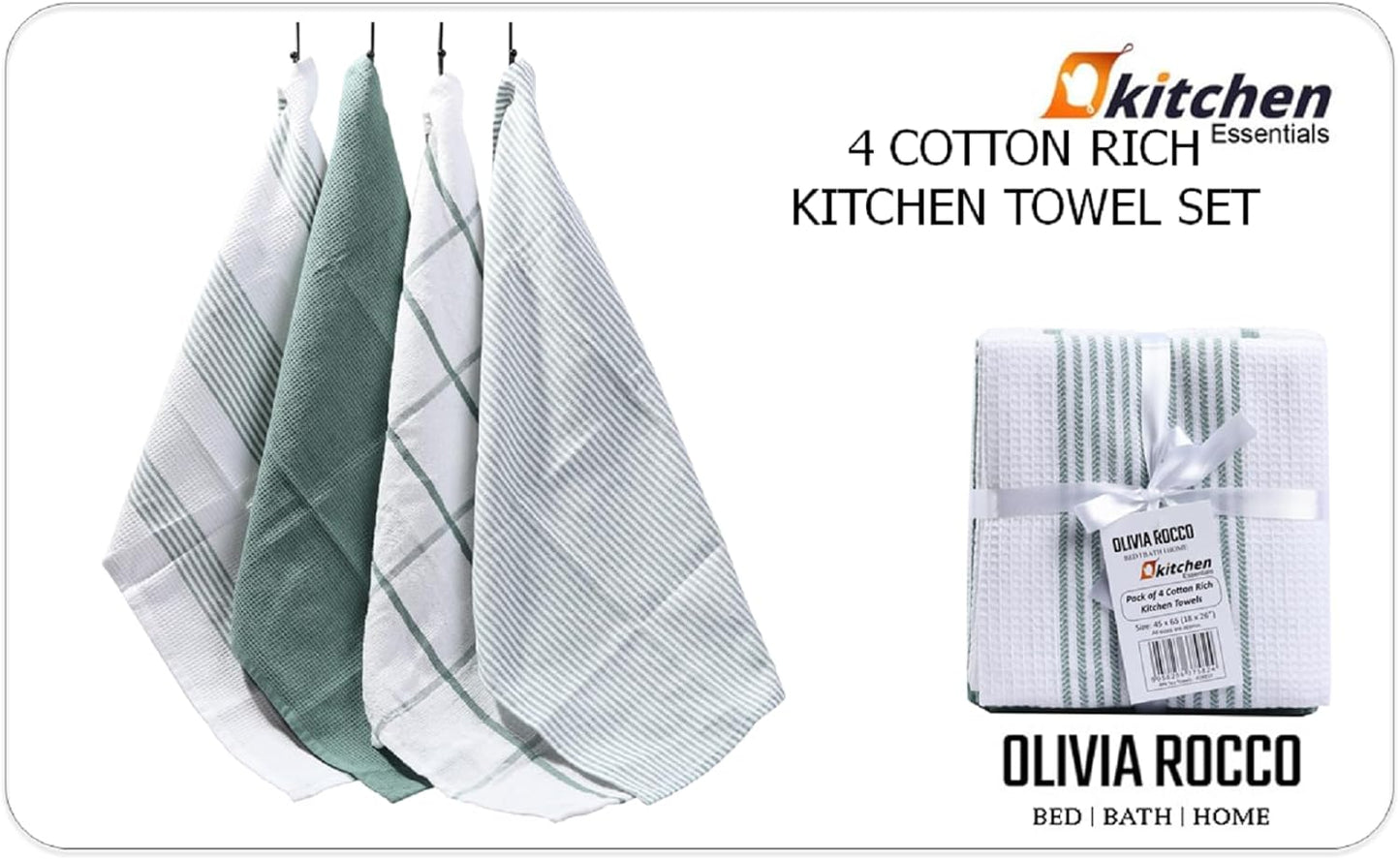 OLIVIA ROCCO Tea Towel Pack Of 4 Absorbent Long Lasting Tea Towels Wholesale Manchester UK
