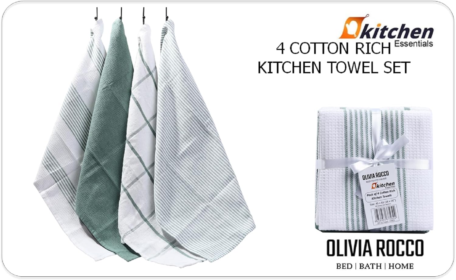 OLIVIA ROCCO Tea Towel Pack Of 4 Absorbent Long Lasting Tea Towels Wholesale Manchester UK