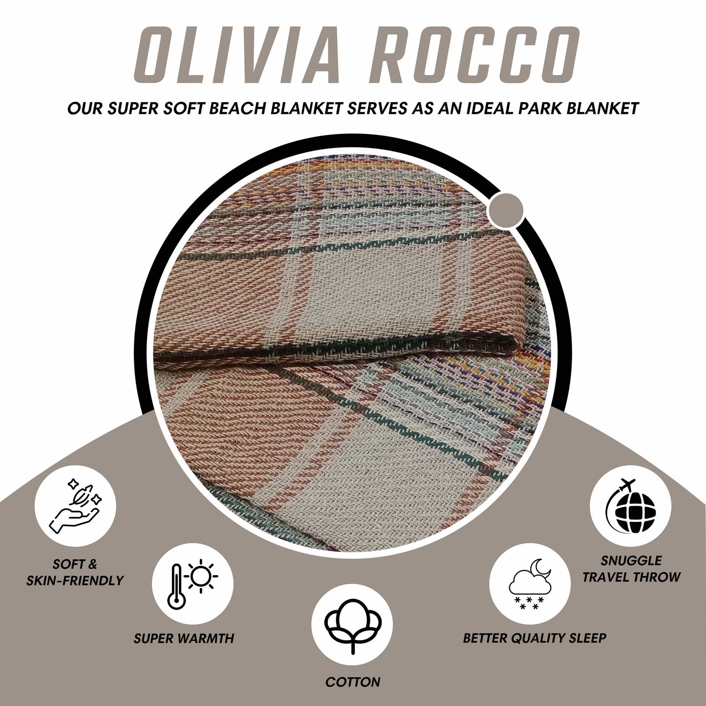 OLIVIA ROCCO Throw 130 x 150 cm Recycled Picnic Blanket Check Stripe Design Super Soft Cozy Camping Beach Throw Wholesale Manchester UK