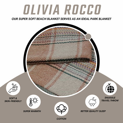 OLIVIA ROCCO Throw 130 x 150 cm Recycled Picnic Blanket Check Stripe Design Super Soft Cozy Camping Beach Throw Wholesale Manchester UK