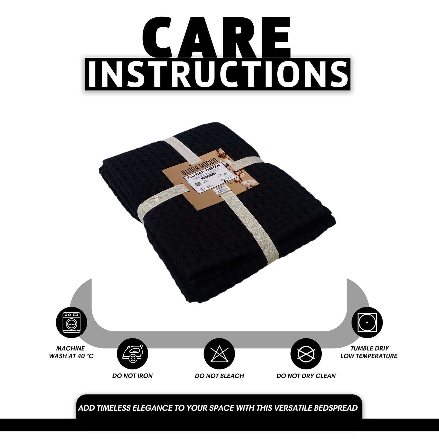 OLIVIA ROCCO Throw 180 x 250 CM / BLACK Florian Checked Throw Blanket Black Bedspread for Sofas Armchairs Sofa Settee Couch Beds & Couches by OLIVIA ROCCO Wholesale Manchester UK