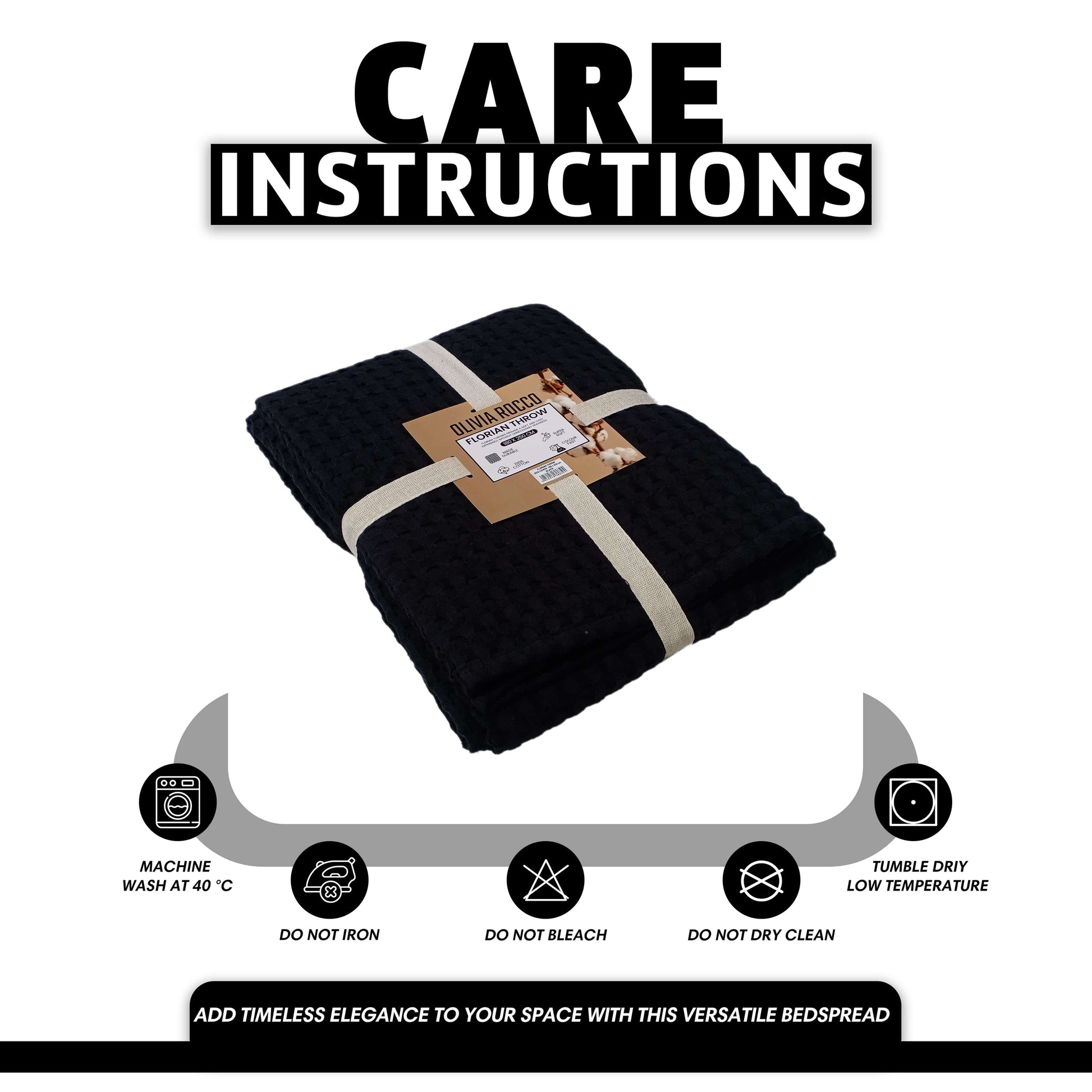 OLIVIA ROCCO Throw 180 x 250 CM / BLACK Florian Checked Throw Blanket Black Bedspread for Sofas Armchairs Sofa Settee Couch Beds & Couches by OLIVIA ROCCO Wholesale Manchester UK
