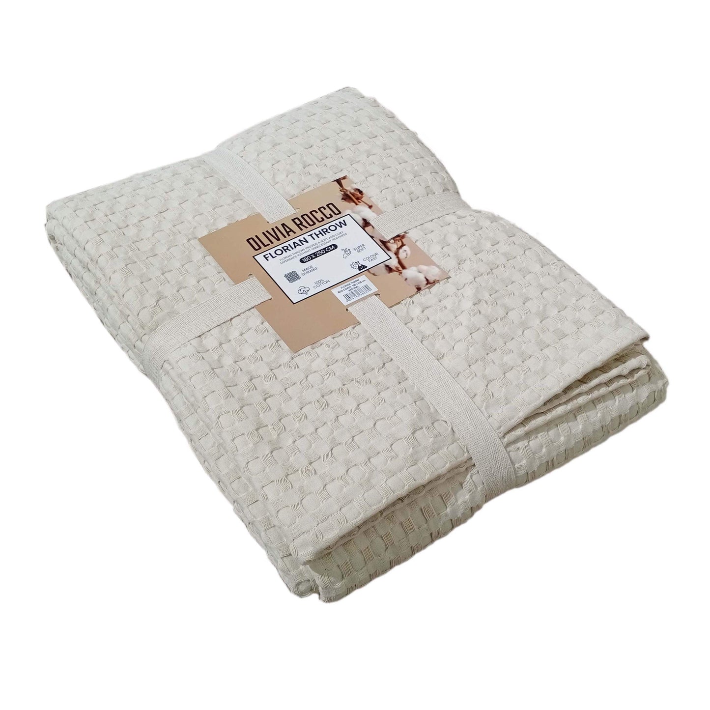 OLIVIA ROCCO Throw 180 x 250 CM / NATURAL Florian Checked Throw Blanket Natural Wholesale Manchester UK