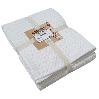 OLIVIA ROCCO Throw 180 x 250 CM / WHITE Florian Checked Throw Blanket White Wholesale Manchester UK