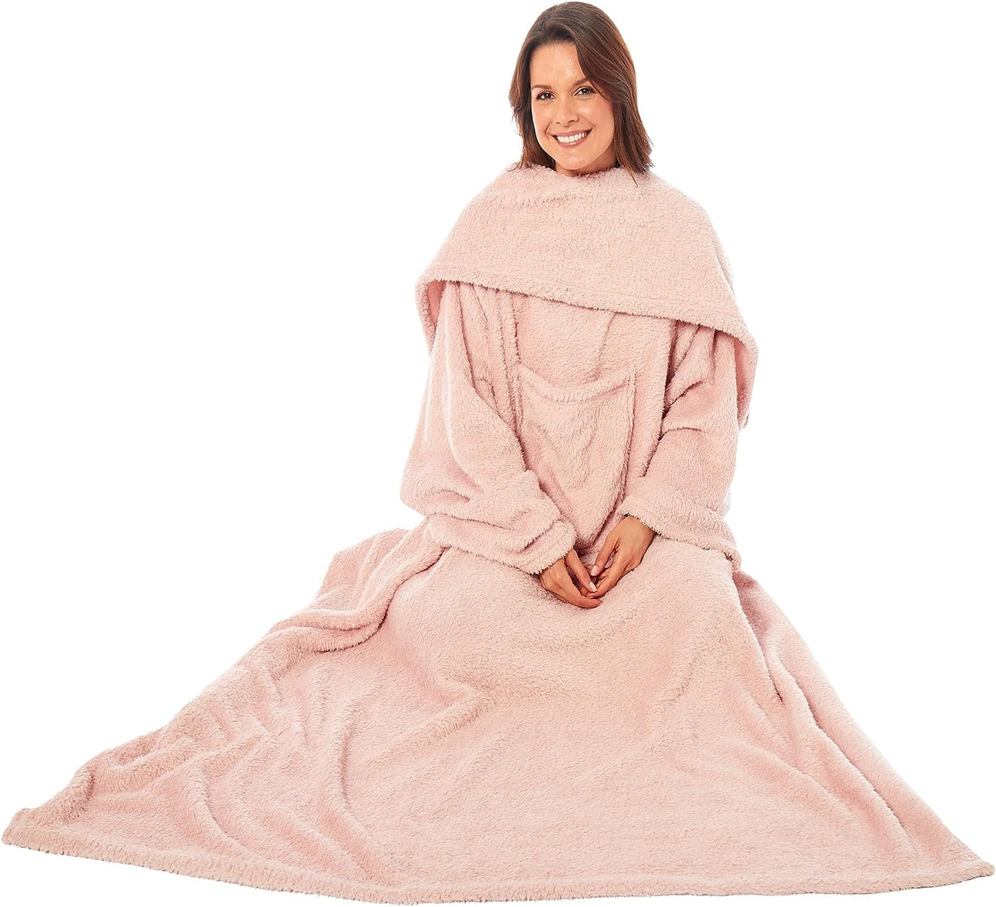 OLIVIA ROCCO Throw BLUSH PINK Wearable TV Blankets, Ultra Soft Cosy Fleece Throws With Sleeves And Pocket Wholesale Manchester UK