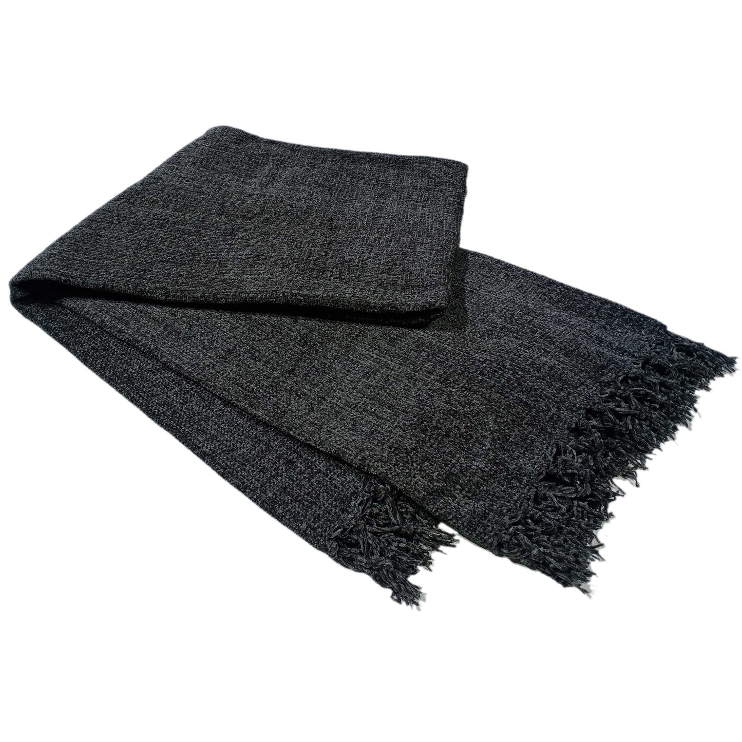 OLIVIA ROCCO Throw CHARCOAL / 130 x 170 cm Chenille Throw Blanket With Tassels For Couch Sofa Chair Bed Home Decoration Wholesale Manchester UK