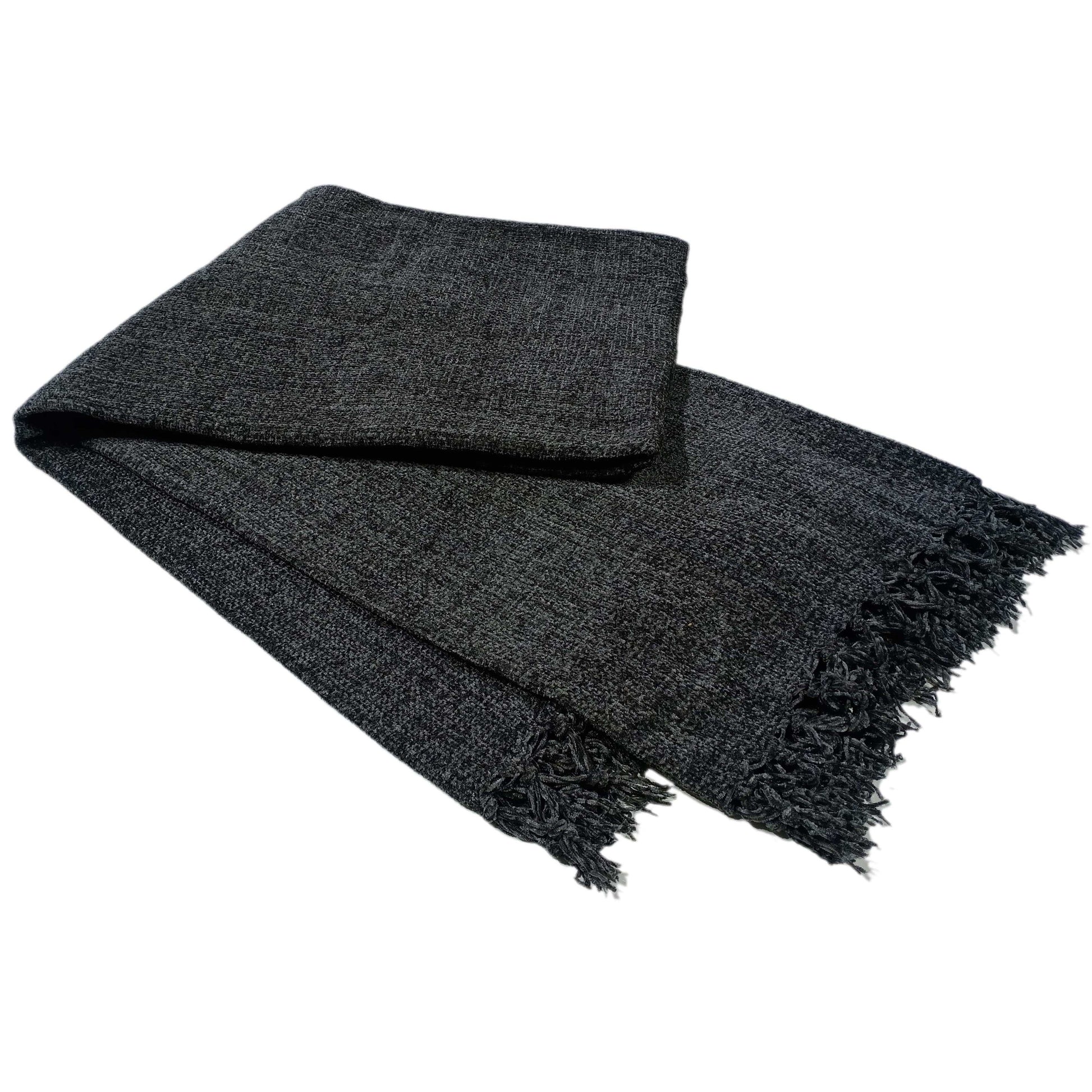 OLIVIA ROCCO Throw CHARCOAL / 130 x 170 cm Chenille Throw Blanket With Tassels For Couch Sofa Chair Bed Home Decoration Wholesale Manchester UK