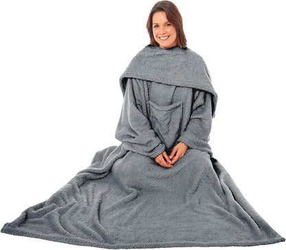 OLIVIA ROCCO Throw CHARCOAL Wearable TV Blankets, Ultra Soft Cosy Fleece Throws With Sleeves And Pocket Wholesale Manchester UK