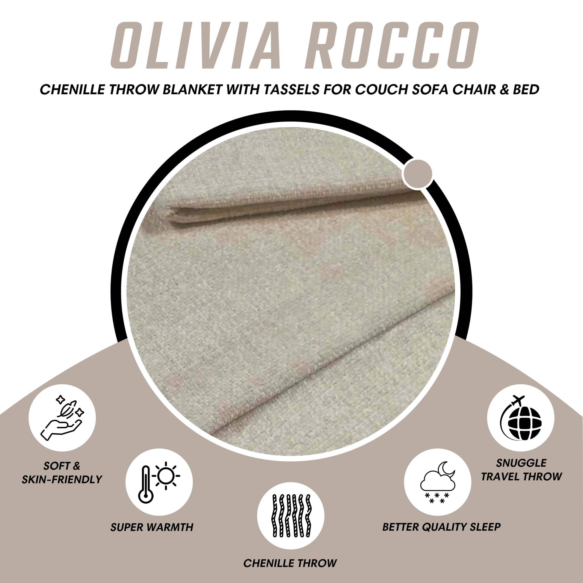 OLIVIA ROCCO Throw Chenille Throw Blanket With Tassels For Couch Sofa Chair Bed Home Decoration Wholesale Manchester UK