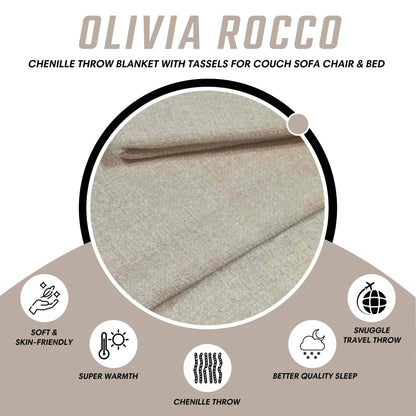 OLIVIA ROCCO Throw Chenille Throw Blanket With Tassels For Couch Sofa Chair Bed Home Decoration Wholesale Manchester UK