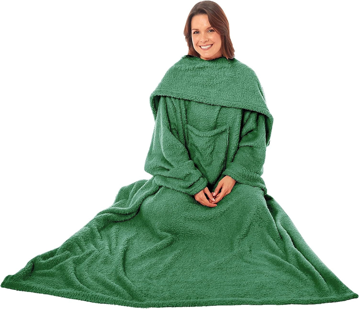OLIVIA ROCCO Throw EMERALD GREEN Wearable TV Blankets, Ultra Soft Cosy Fleece Throws With Sleeves And Pocket Wholesale Manchester UK