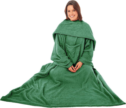OLIVIA ROCCO Throw EMERALD GREEN Wearable TV Blankets, Ultra Soft Cosy Fleece Throws With Sleeves And Pocket Wholesale Manchester UK