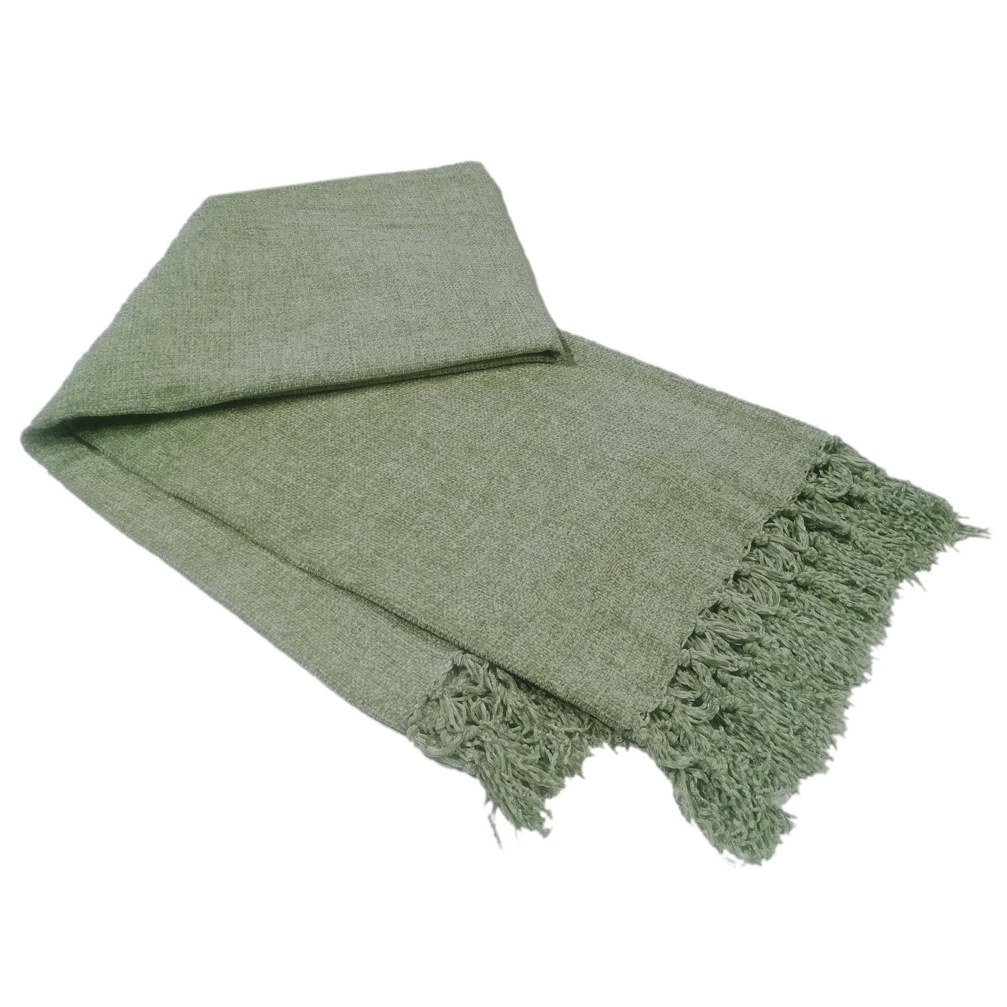 OLIVIA ROCCO Throw SAGE GREEN / 130 x 170 cm Chenille Throw Blanket With Tassels For Couch Sofa Chair Bed Home Decoration Wholesale Manchester UK