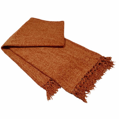 OLIVIA ROCCO Throw TERRACOTTA / 130 x 170 cm Chenille Throw Blanket With Tassels For Couch Sofa Chair Bed Home Decoration Wholesale Manchester UK