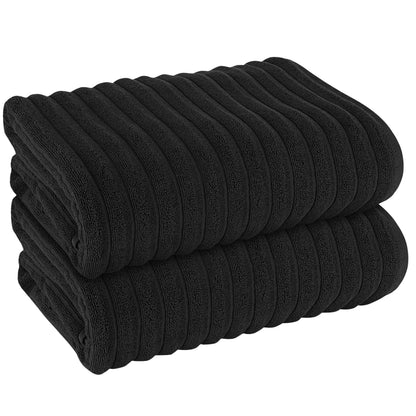 OLIVIA ROCCO Towel 2 PK JUMBO BATH SHEET / BLACK Ribbed Towels Sets Range Hydro Cotton Bath linens Towel Wholesale Manchester UK