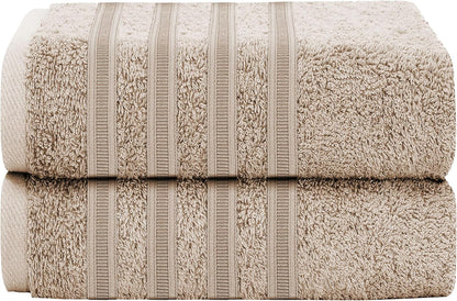 OLIVIA ROCCO Towel 2 PK JUMBO BATH SHEET / TAUPE Ritz Collection Towel Sets Bale Viscose Stripe Towels Range Highly Absorbent Wholesale Manchester UK
