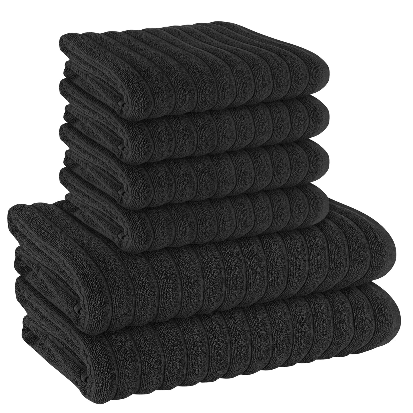 OLIVIA ROCCO Towel 6 PIECE TOWEL BALE / BLACK Ribbed Towels Sets Range Hydro Cotton Bath linens Towel Wholesale Manchester UK