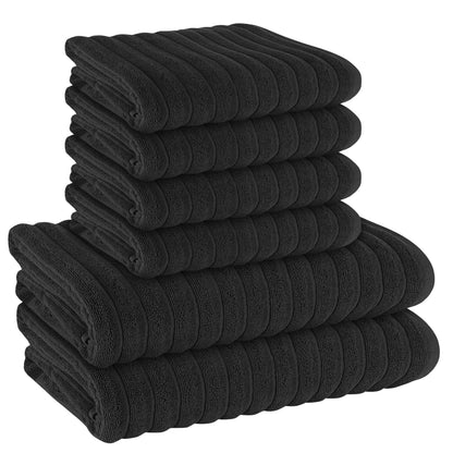 OLIVIA ROCCO Towel 6 PIECE TOWEL BALE / BLACK Ribbed Towels Sets Range Hydro Cotton Bath linens Towel Wholesale Manchester UK