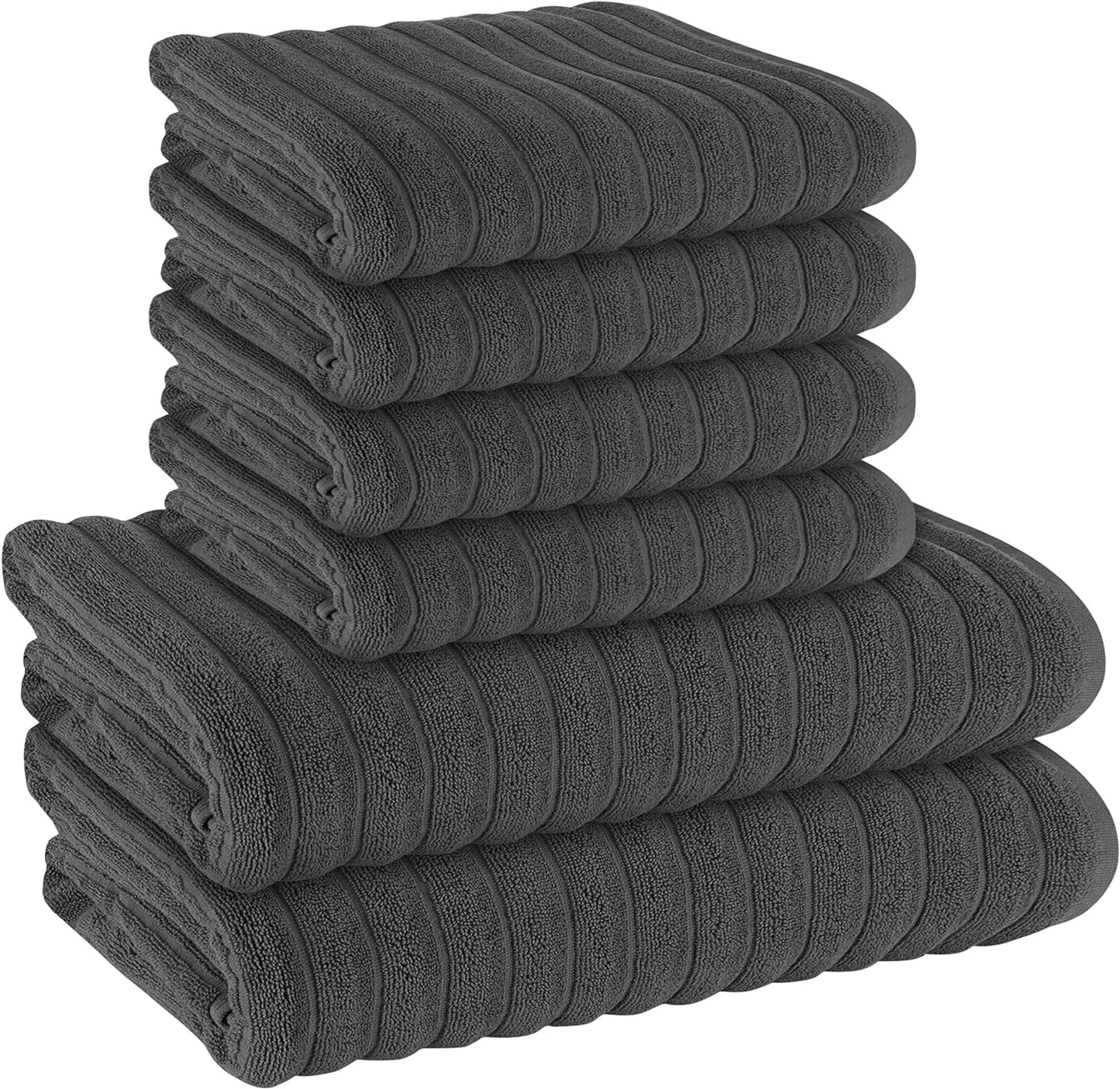 OLIVIA ROCCO Towel 6 PIECE TOWEL BALE / CHARCOAL Ribbed Towels Sets Range Hydro Cotton Bath linens Towel Wholesale Manchester UK