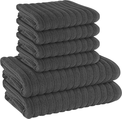 OLIVIA ROCCO Towel 6 PIECE TOWEL BALE / CHARCOAL Ribbed Towels Sets Range Hydro Cotton Bath linens Towel Wholesale Manchester UK