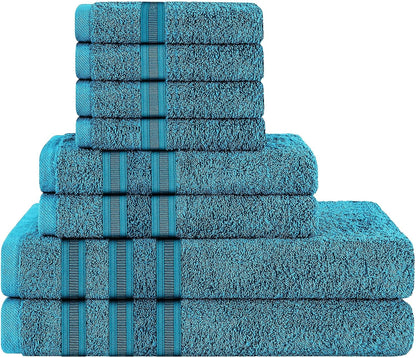 OLIVIA ROCCO Towel 8 PIECE TOWEL  BALE / TEAL Ritz Collection Towel Sets Bale Viscose Stripe Towels Range Highly Absorbent Wholesale Manchester UK