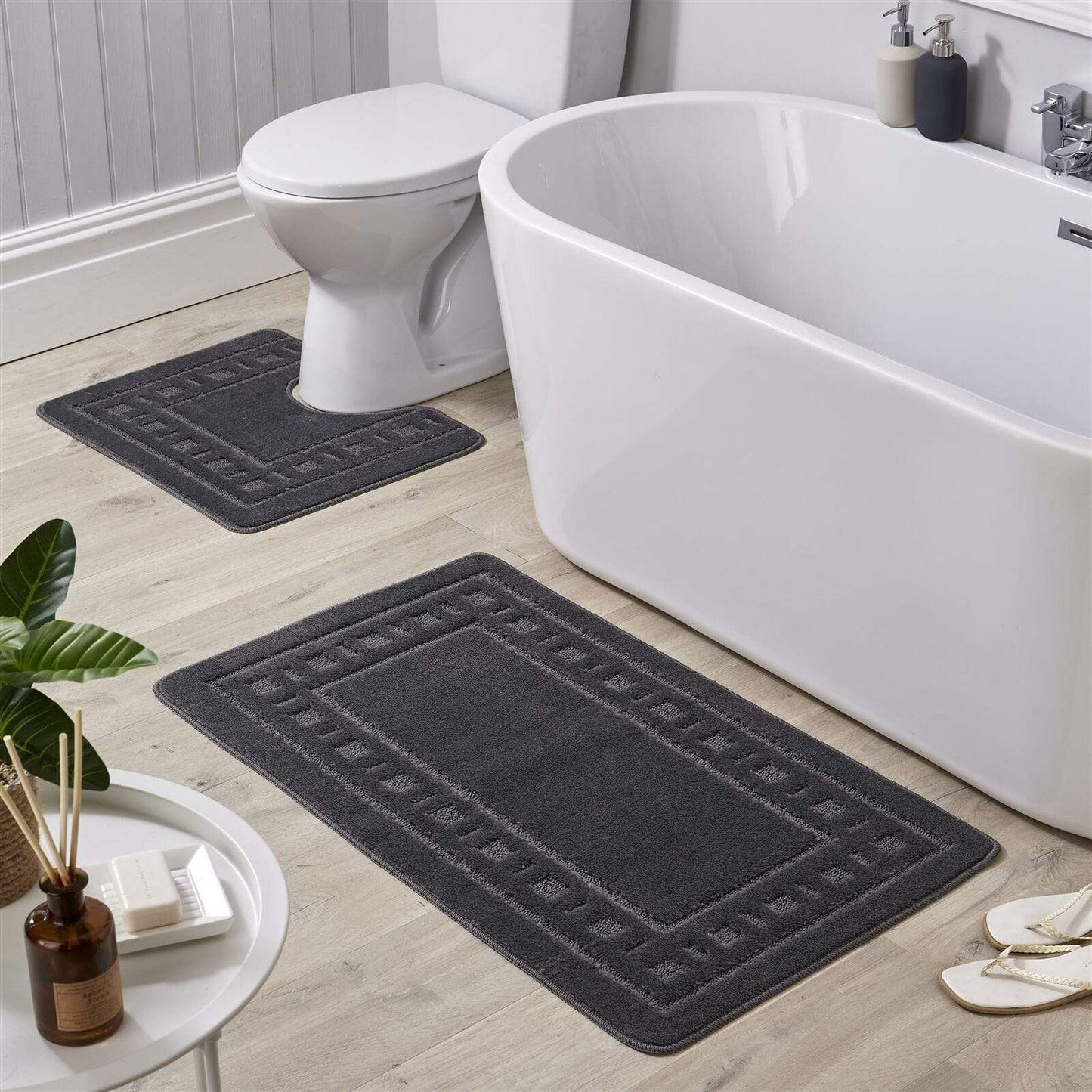 OLIVIA ROCCO basics Bath Mat DARK GREY Jumbo Miami Bath Mat Set Wholesale Manchester UK