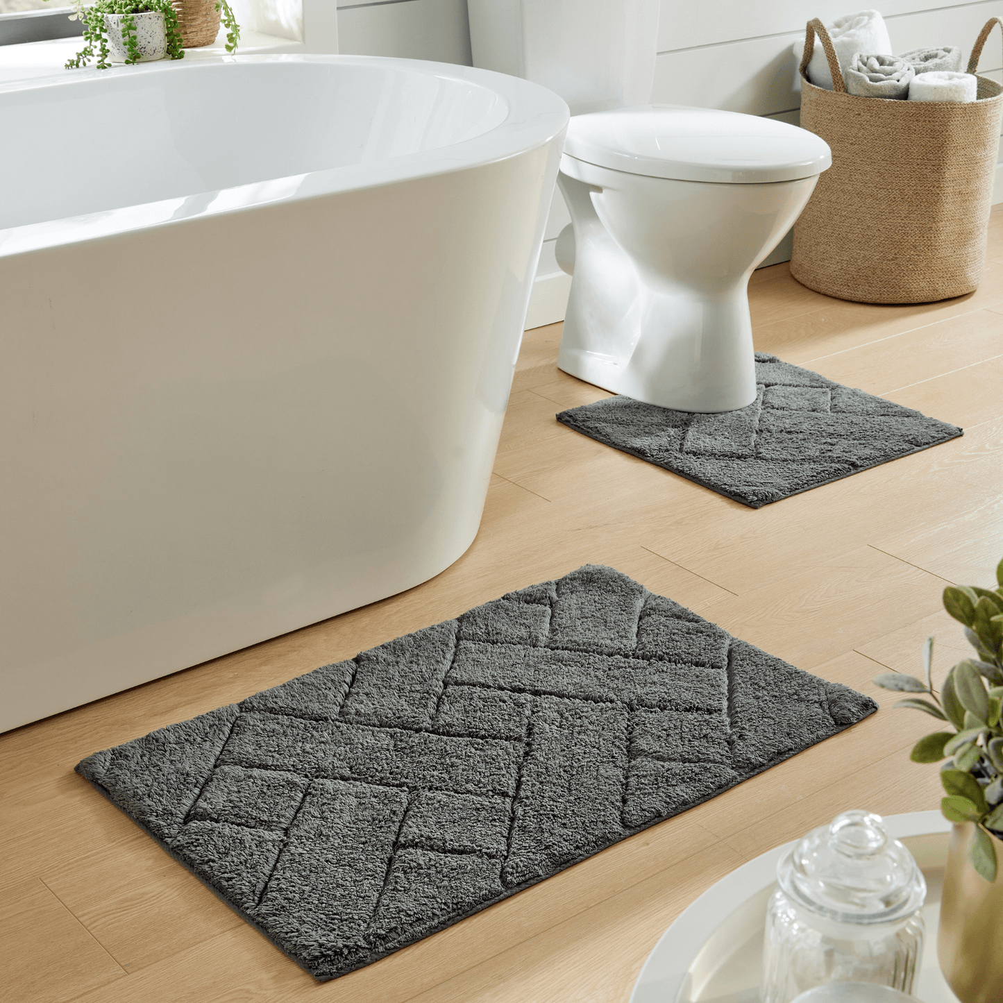 OLIVIA ROCCO Bath Mat CHARCOAL Bali Bath Mat & Pedestal Set Wholesale Manchester UK