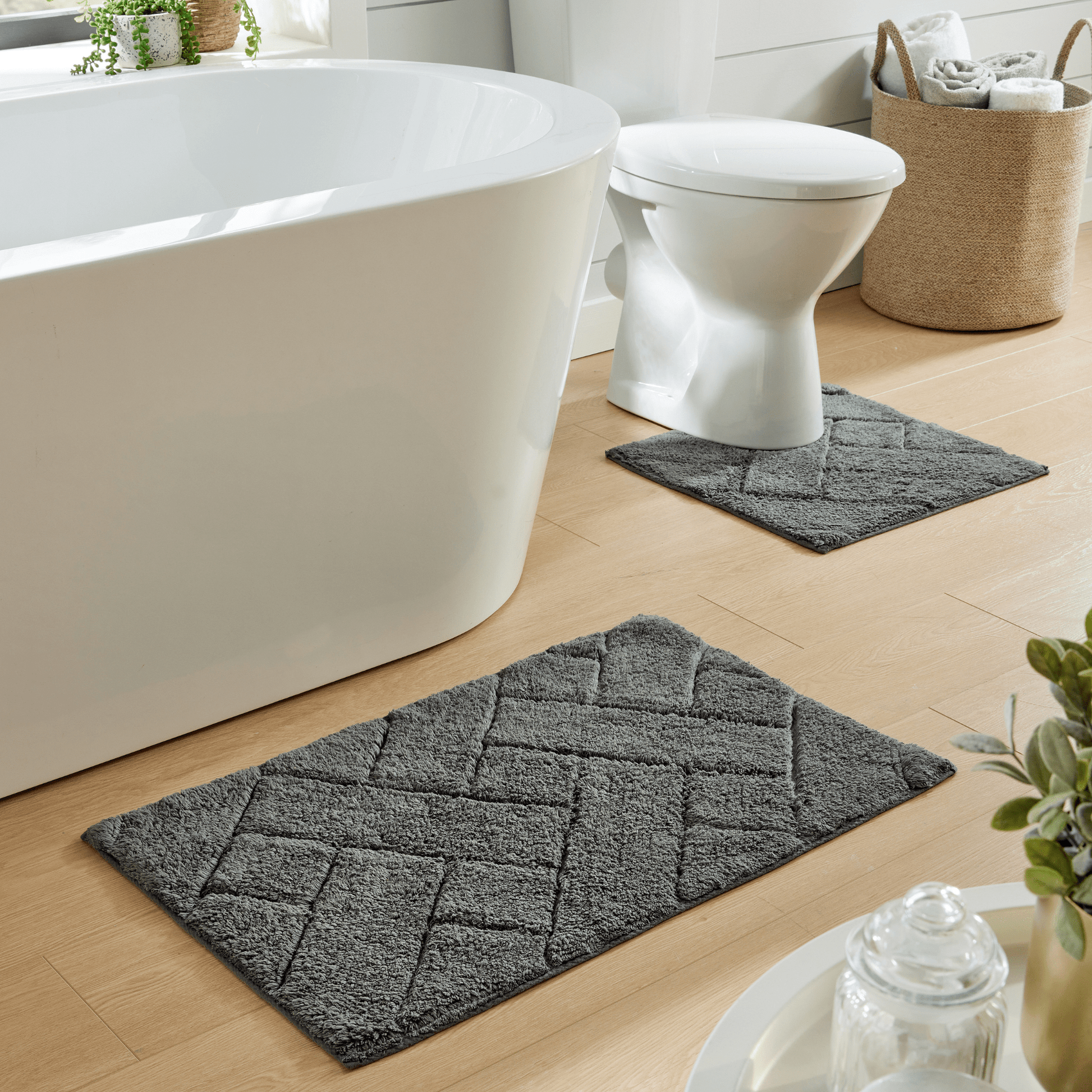 OLIVIA ROCCO Bath Mat CHARCOAL Bali Bath Mat & Pedestal Set Wholesale Manchester UK