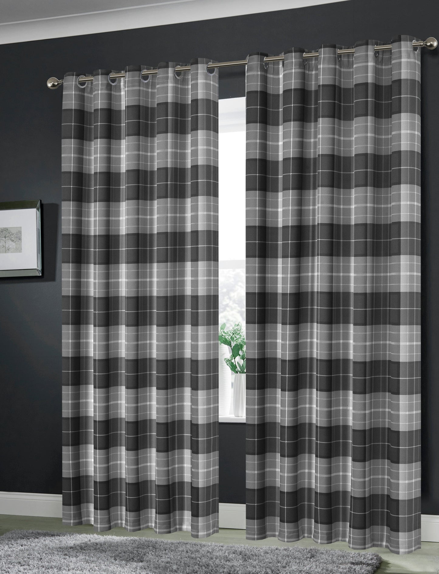 OLIVIA ROCCO Curtain 45” x 54” / CHECK GREY Printed Check & Marble Blackout Curtains Wholesale Manchester UK